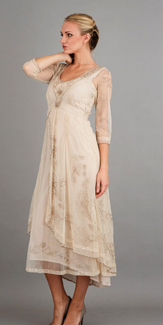 Nataya 40163 Women's Wedding Downton Abbey Vintage Style Tea Party Gown in Pearl