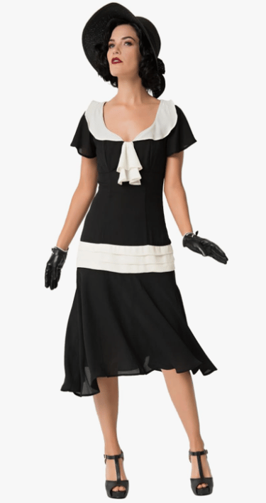 Unique Vintage 1920s Black & Cream Wilshire Flapper Day Dress