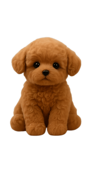 a brown dog sitting on a gray background