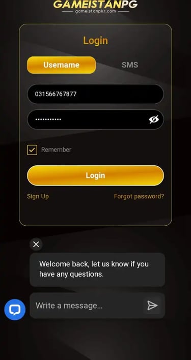 gameistan login screen.