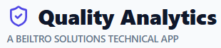 Quality Analytics logo for the Beiltro Solutions technical application featuring a purple shield icon.
