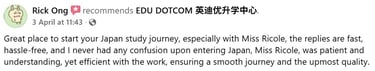 Five star student review for EDU DOTCOM on Google and Facebook