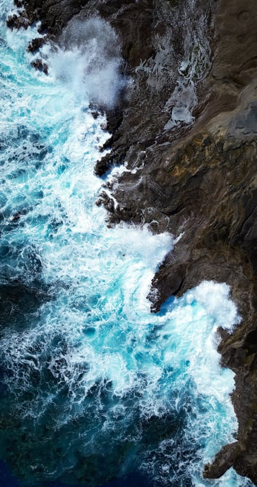 a person standing on a cliff side with a surfboard