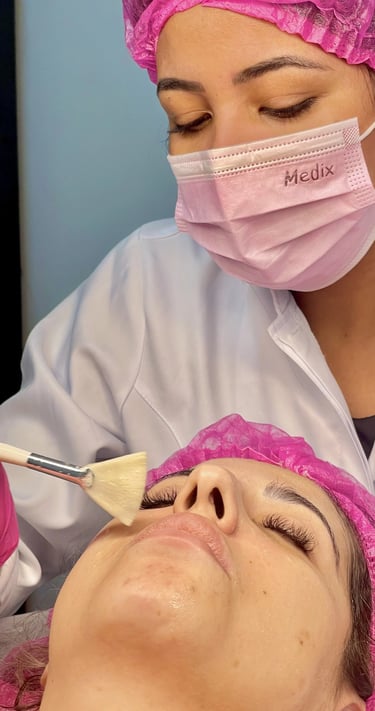 a woman getting a facial lift in a beauty salon