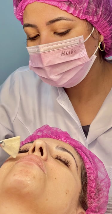 a woman getting a facial lift in a beauty salon