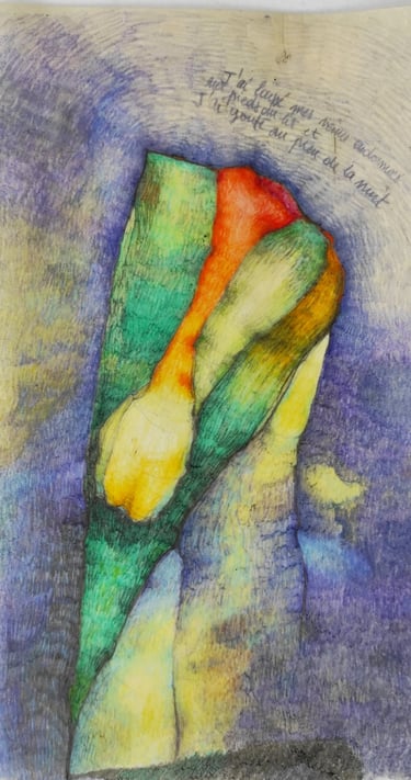 karine-nguyen-van-tham-le temps des regrets, poème illustré et crayons de couleur