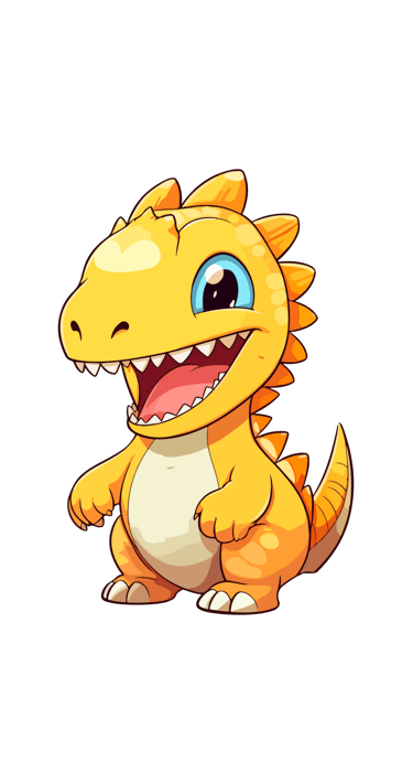 Illustrazione di un piccolo dinosauro arancione sorridente in stile cartone animato, pensato per contenuti dedicati ai bambin