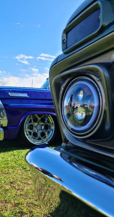 Classic and Custom American Pick Up Trucks at a Highway 63 meet in Yorkshire