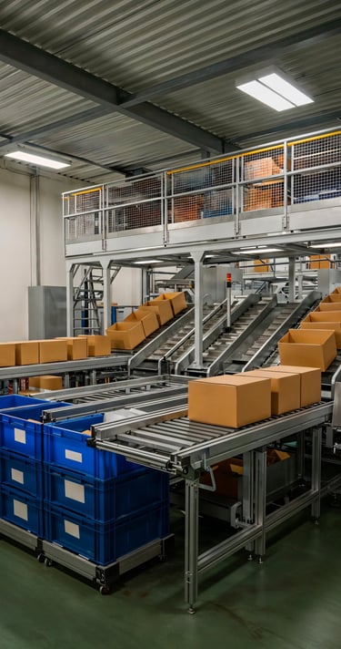 a factory floor with boxes and boxes on the floor