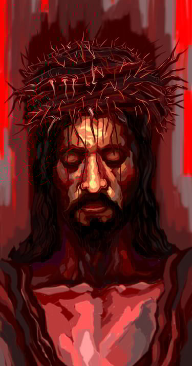 portrait painting of jesus christ with thorn crown on his head