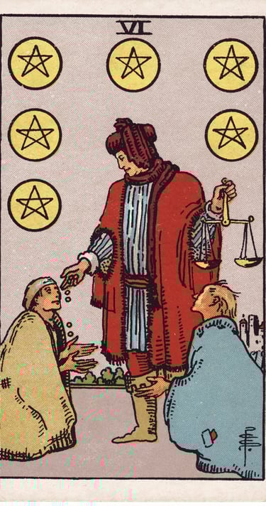 Six of Pentacles meaning upright and reversed tarot card reading