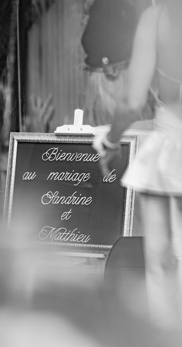 Une pancarte à l'entrée d'une salle de réception