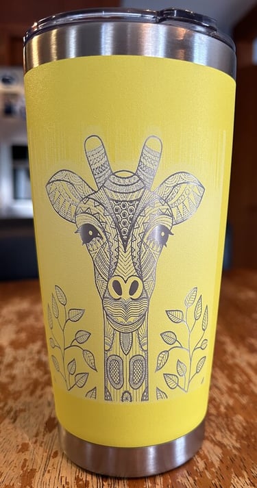 laser engraved drink tumbler with giraffe