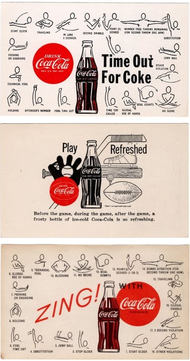 1960s coca-cola advertisement basketball cards vintage ref calls (back)