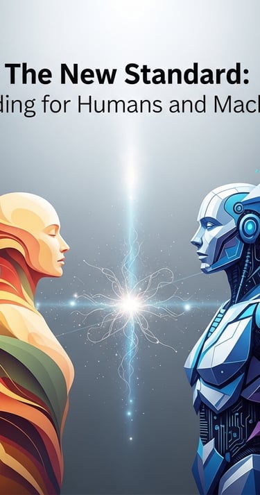 Digital illustration of a human profile and an AI robot facing each other for modern branding standards.