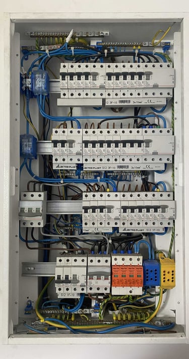 Okablowanie rozdzielnicy, bezpieczniki, elektryk trójmiasto