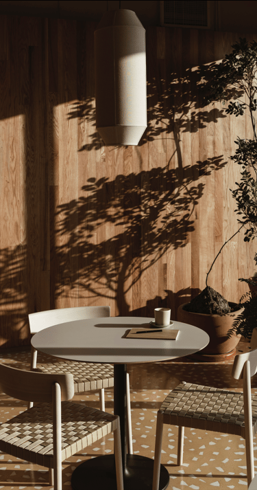 Peaceful clinic outdoor space with sunlight and shadows – a calming environment for care.