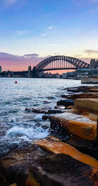 Sydney Harbour Bridge over water with the bridge in the background