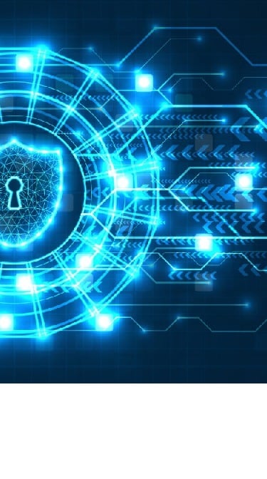 Digital shield with keyhole symbolize advanced cybersecurity, encryption, network & cloud protection
