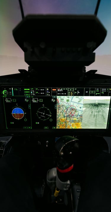 a cockpit of a plane with a view of the controls