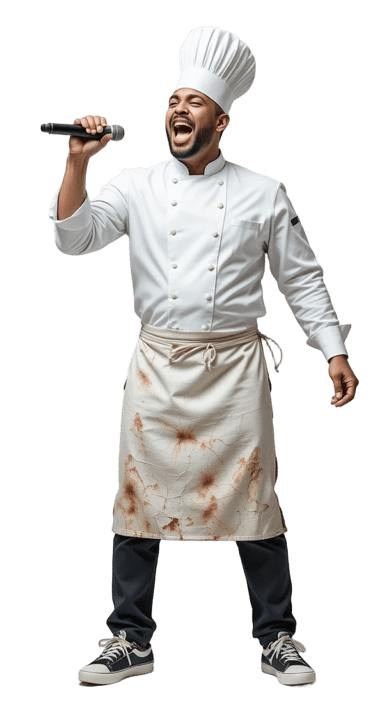 en kock sjunger i musikbaserad teambuilding