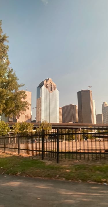 Houston Skyline filled with Skyscrapers from street view