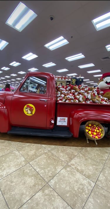 A photo of the beaver decor inside of Buc-ees Baytown, Texas.