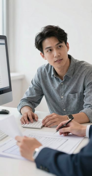 A financial advisor reviewing growth charts on a computer screen with a client during a business meeting.