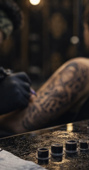 Hygienic tattoo workstation with professional equipment at Krossinks Tattoo Studio