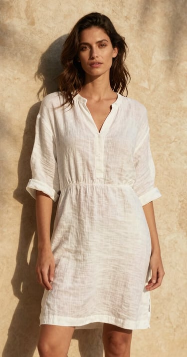 mujer con vestido blanco camisero tuluminati