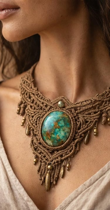 Collar de macramé hecho a mano con una gran piedra turquesa