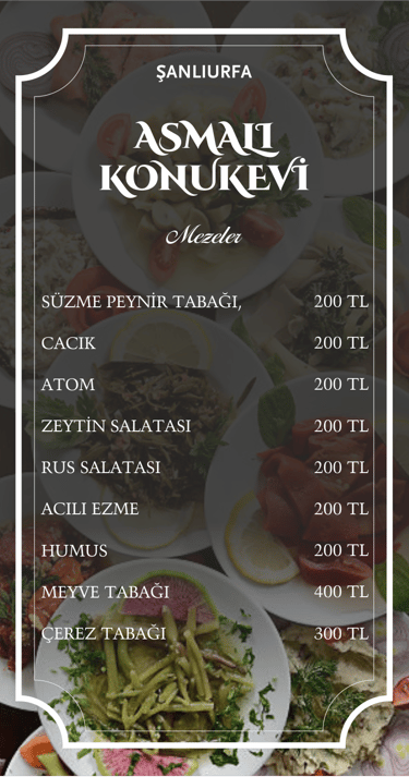 Asmalı Konukevi | Mezeler | Şanlıurfa Rezervasyon | 0537 036 20 63