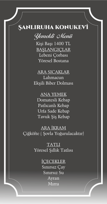 Şanlıruha Konukevi Sıra Gecesi Yemekli Menü | Şanlıurfa Rezervasyon | 0537 036 20 63
