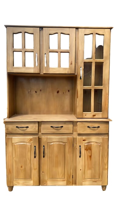 a wooden cabinet with a wooden cabinet and glass doors
