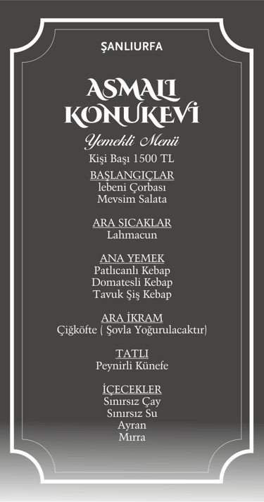 Asmalı Konukevi Sıra Gecesi | Yemekli Menü | Şanlıurfa Rezervasyon | 0537 036 20 63