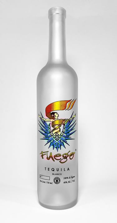Botella impresa de tequila fuego con tampografía