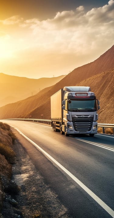 Camión recorriendo la ruta en las sierras