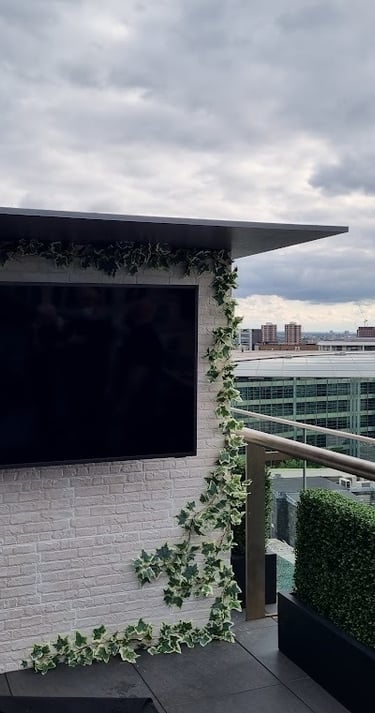Professional installation of a Samsung Terrace outdoor TV on a luxury balcony overlooking the London