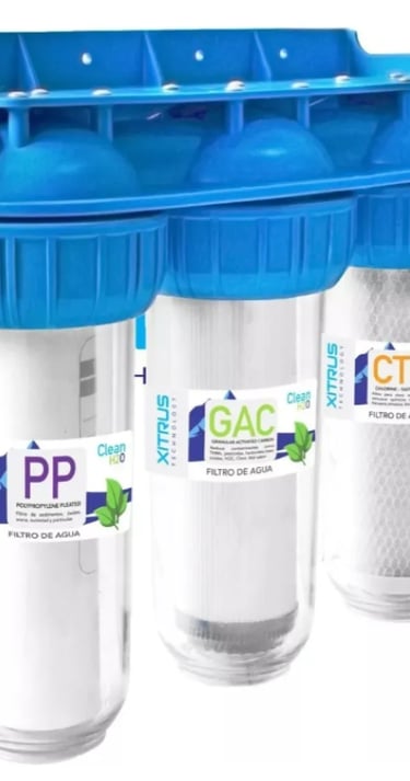 Filtro para el agua con triple accion para combatir sarro, sedimentos, olores y sabores en el agua