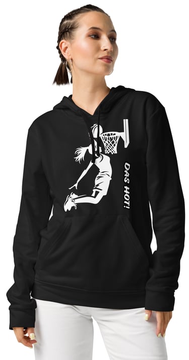 Woman wearing black hoodie graphic woman basketball player front view