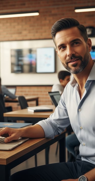 Profesional utilizando una computadora en la UTN Avellaneda
