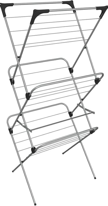 a clothes rack with three clothes racks and a clothes rack