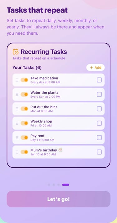 Worry recurring tasks Faffalot will remember them for you