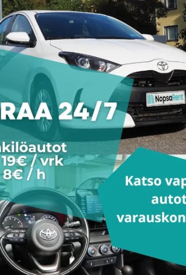 Henkilöautot alkaen 8€/h, 19€/pv Helppo varaus ja avaimeton käyttö puhelimella.