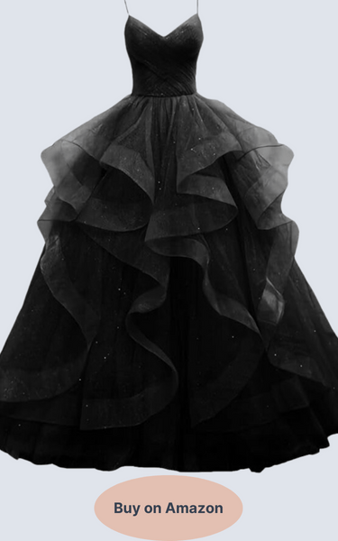 Glitter Tulle Prom Dresses 2024 Spaghetti Straps Ball Gown Black