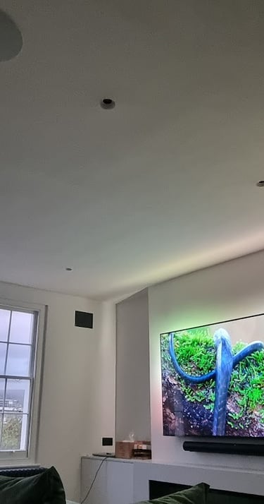 MountMyTV - Phillips 65" Ambilight TV with Sonos Arc and in-ceiling integration