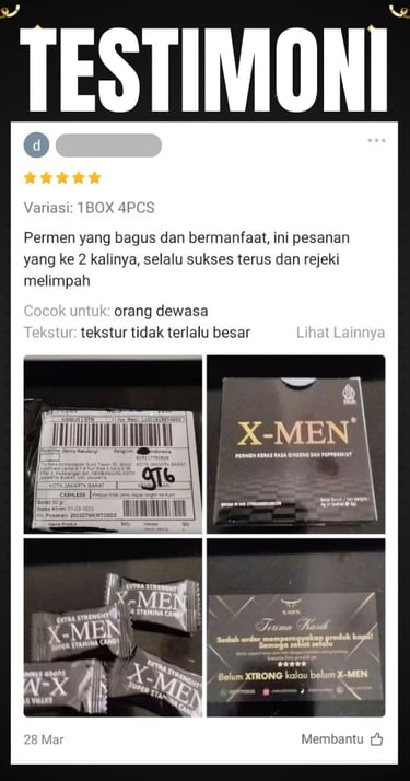 Testimoni konsumen permen xmen atau permen x-men.