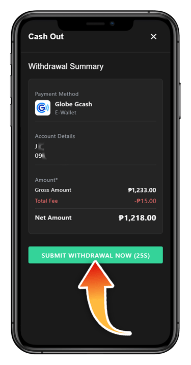 Press SUBMIT WITHDRAWAL NOW.
