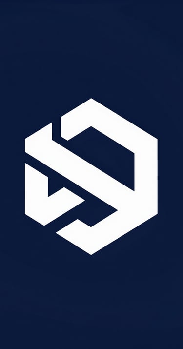 Sharp geometric logo mark in #ECF0F1 white on a #2C3E50 dark blue background, professional vector style, clean lines, minimalist composition.