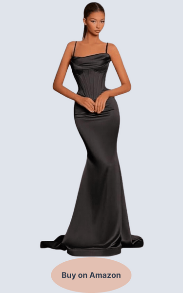 Pevafe Satin Prom Dresses Mermaid Formal Evening Prom Dress Black